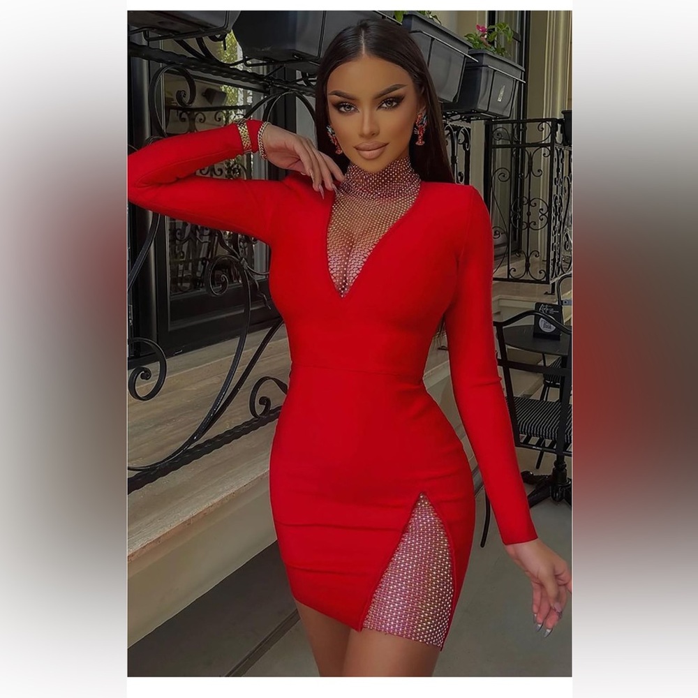 Red bandage mini dress size L